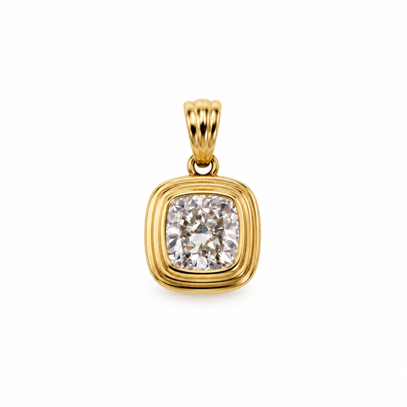 Cushion Diamond Triple Bezel Pendant